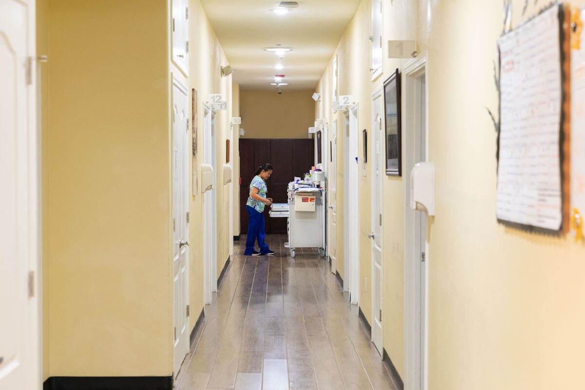 Sierra Care hallway with nurse