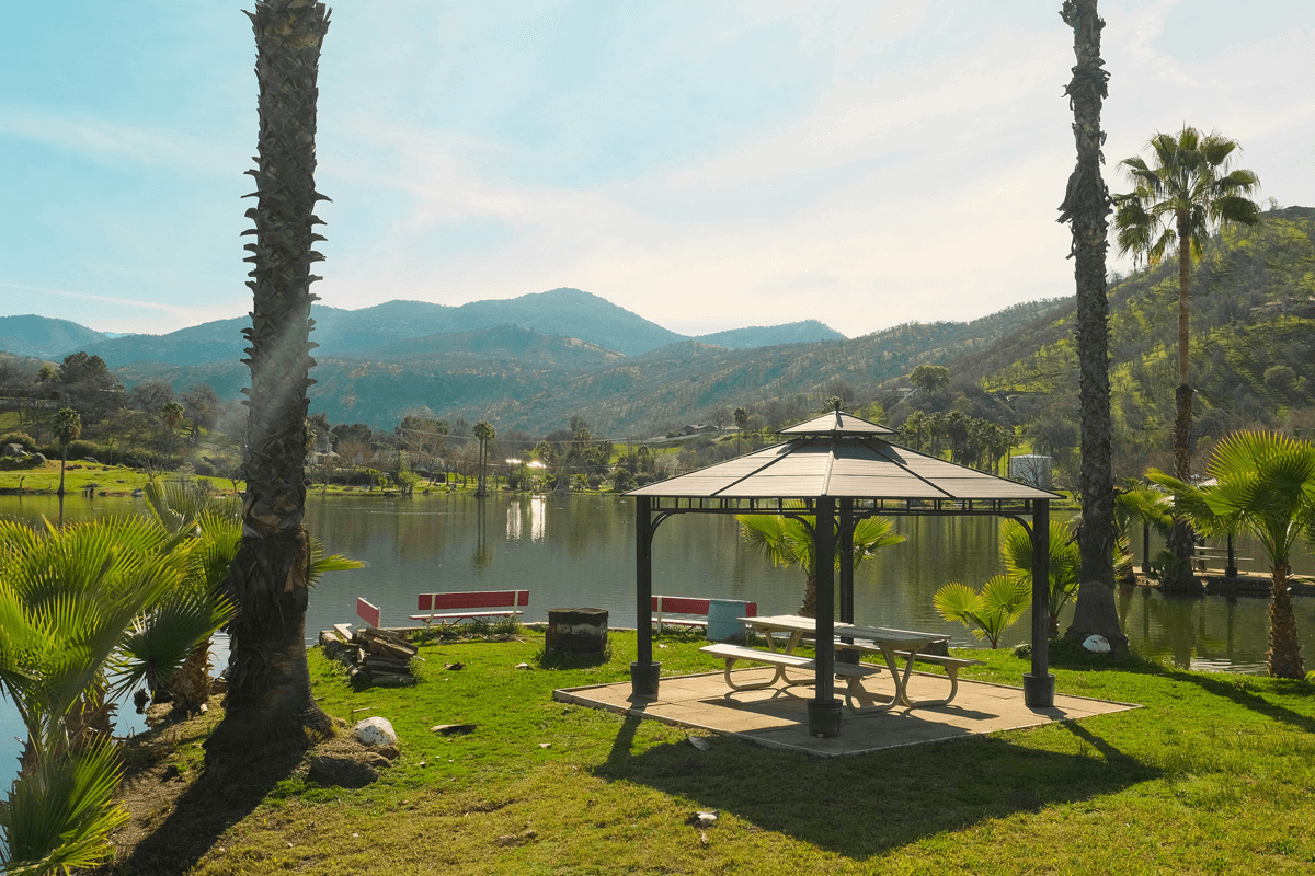 Sierra Care lake with gazebo